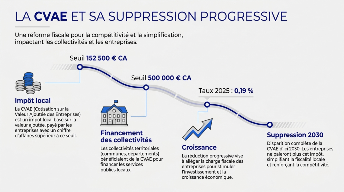 Graphique illustrant la baisse progressive des taux de la CVAE jusqu'à sa suppression