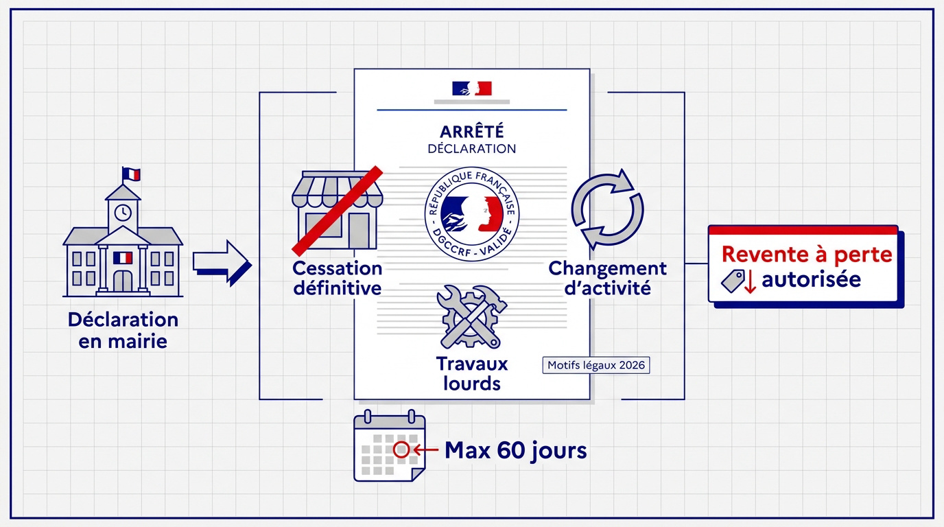 Schéma des démarches et motifs de liquidation d'activité